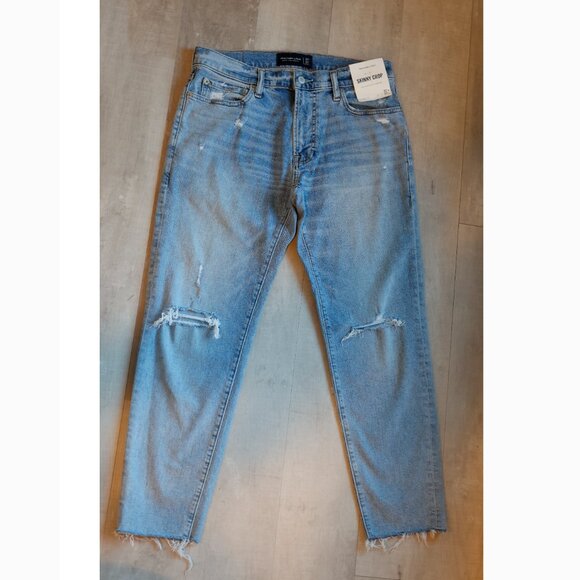 Men's Abercrombie & Fitch Skinny Crop Distressed Jean Medium Blue Size 32x32 NWT - Picture 4 of 8
